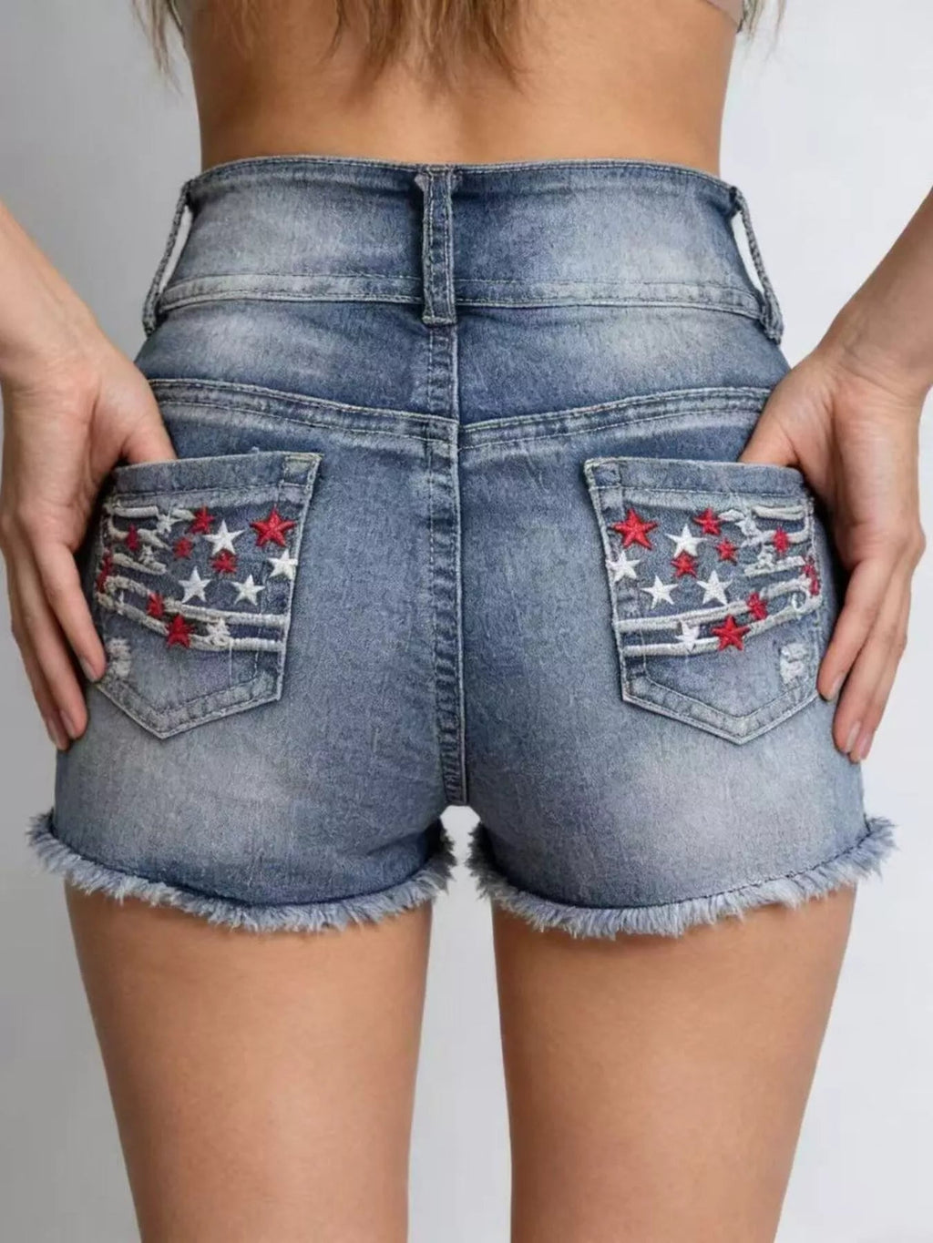 American Flag Distressed Denim Shorts - Lara Moda