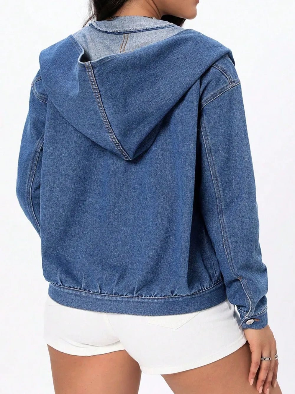 Button Up Hooded Denim Top - Lara-moda store