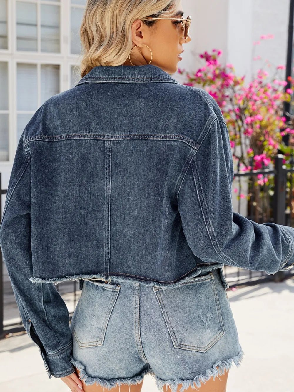 Button Up Long Sleeve Denim Jacket with Pockets - Lara-moda store