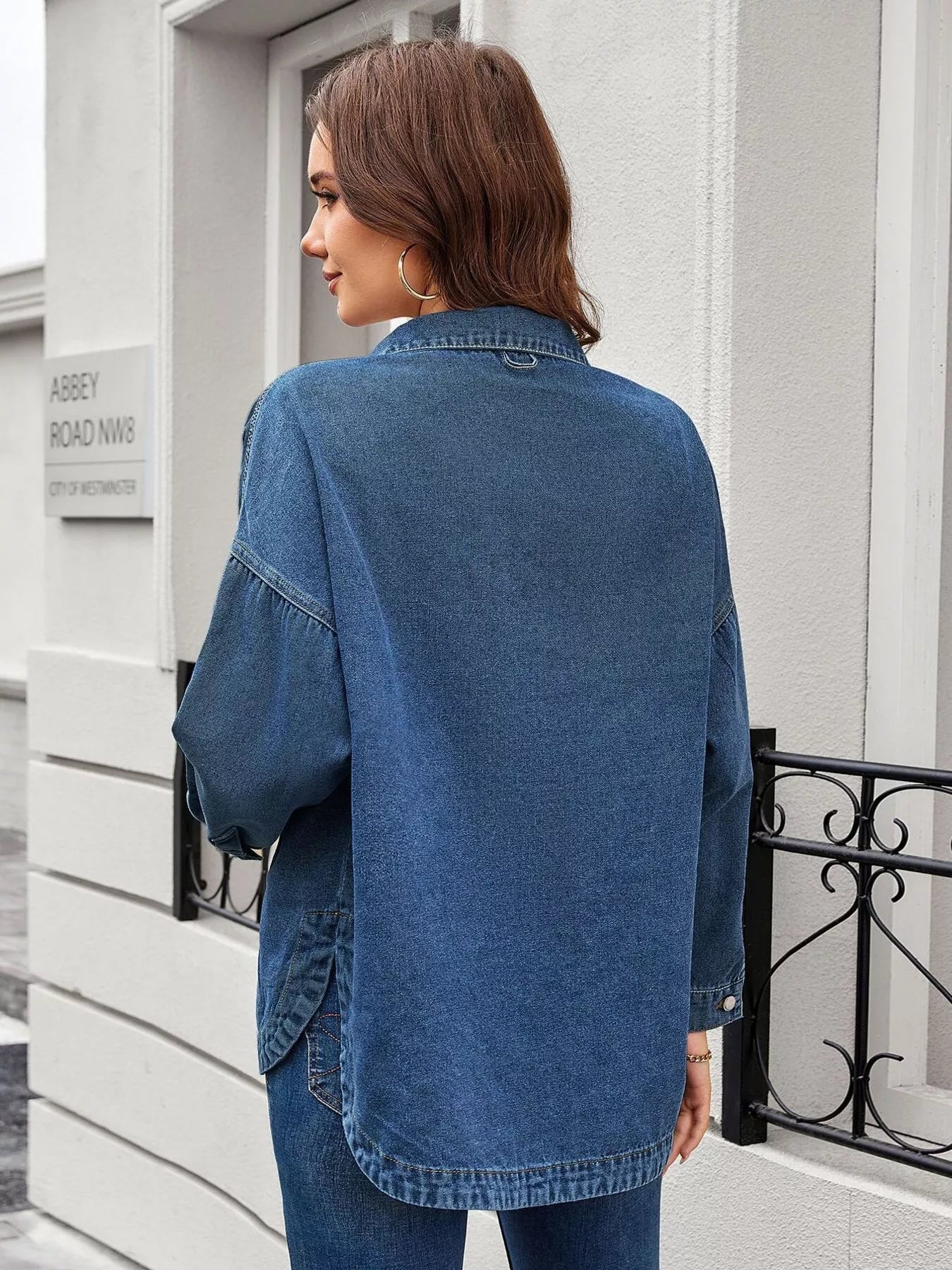 Button Up Long Sleeve Denim Shirt - Lara Moda