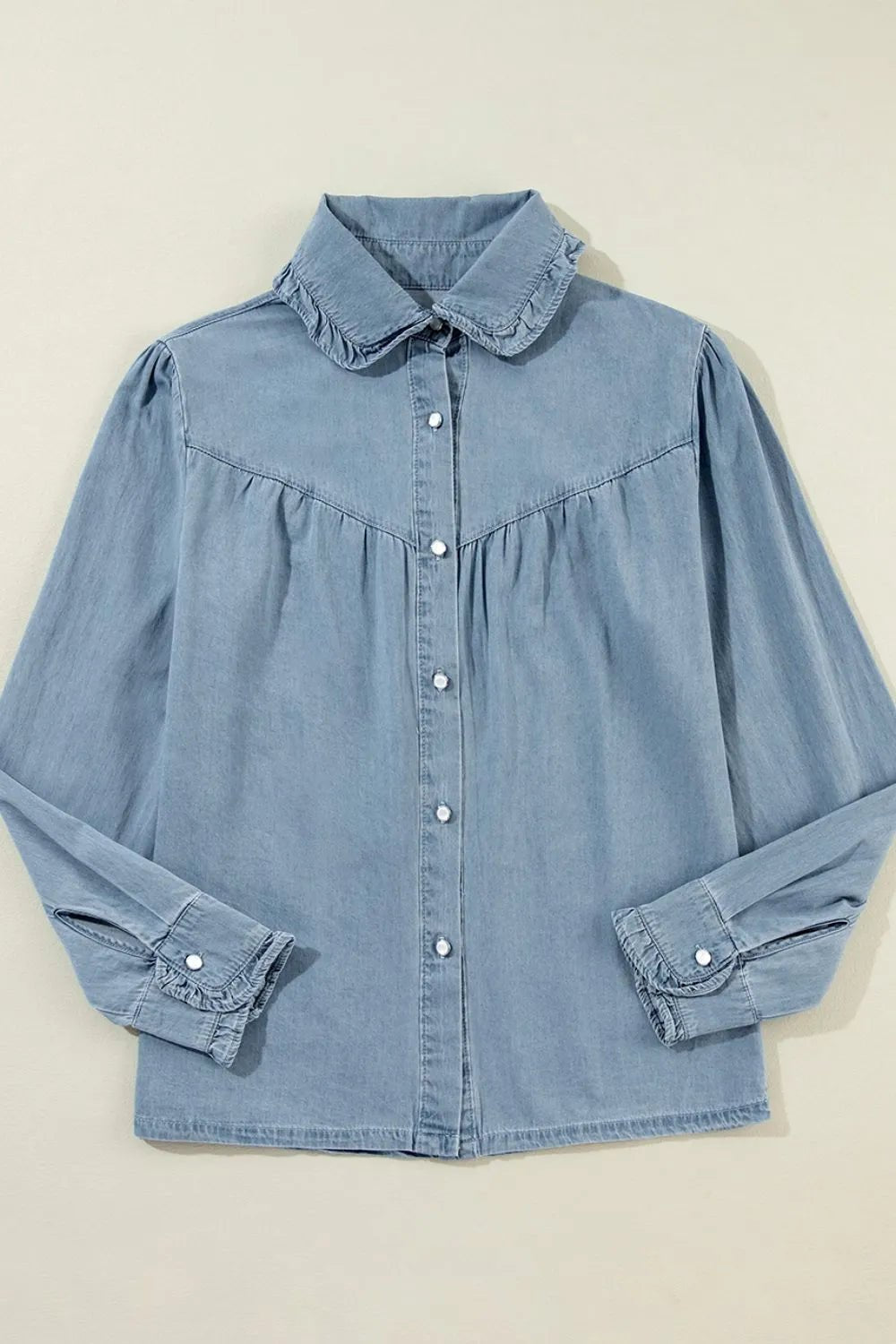Button Up Long Sleeve Denim Top - Lara-moda store