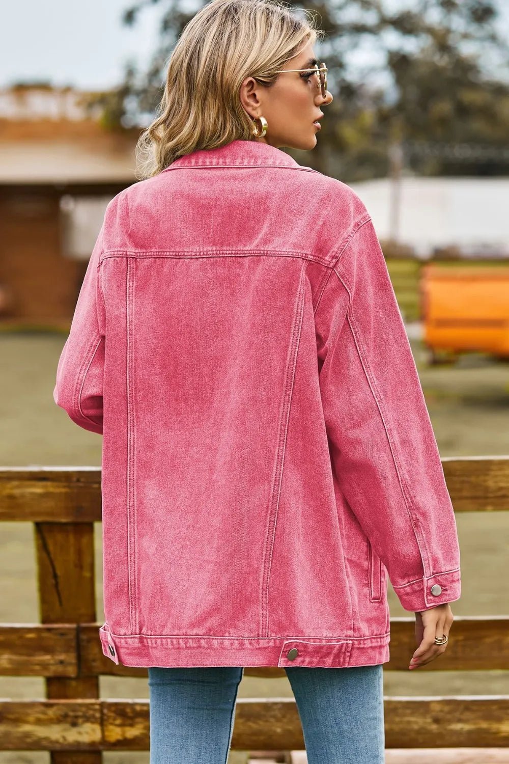 Buttoned Collared Neck Denim Jacket with Pockets - Lara-moda store