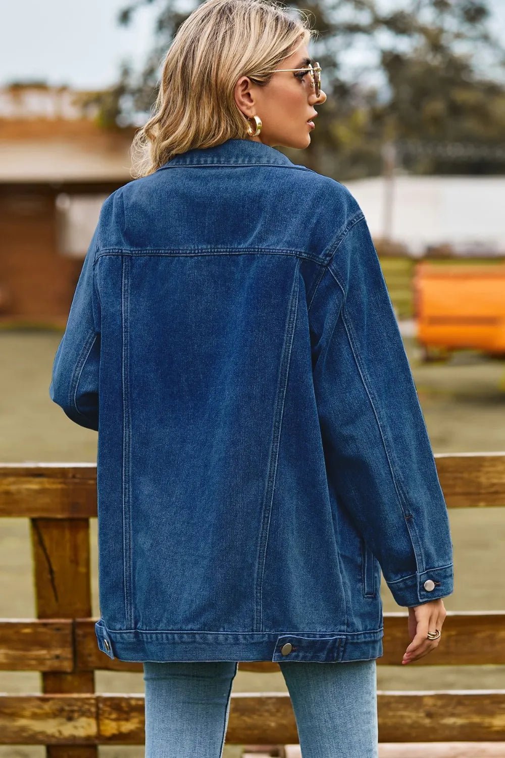 Buttoned Collared Neck Denim Jacket with Pockets - Lara-moda store