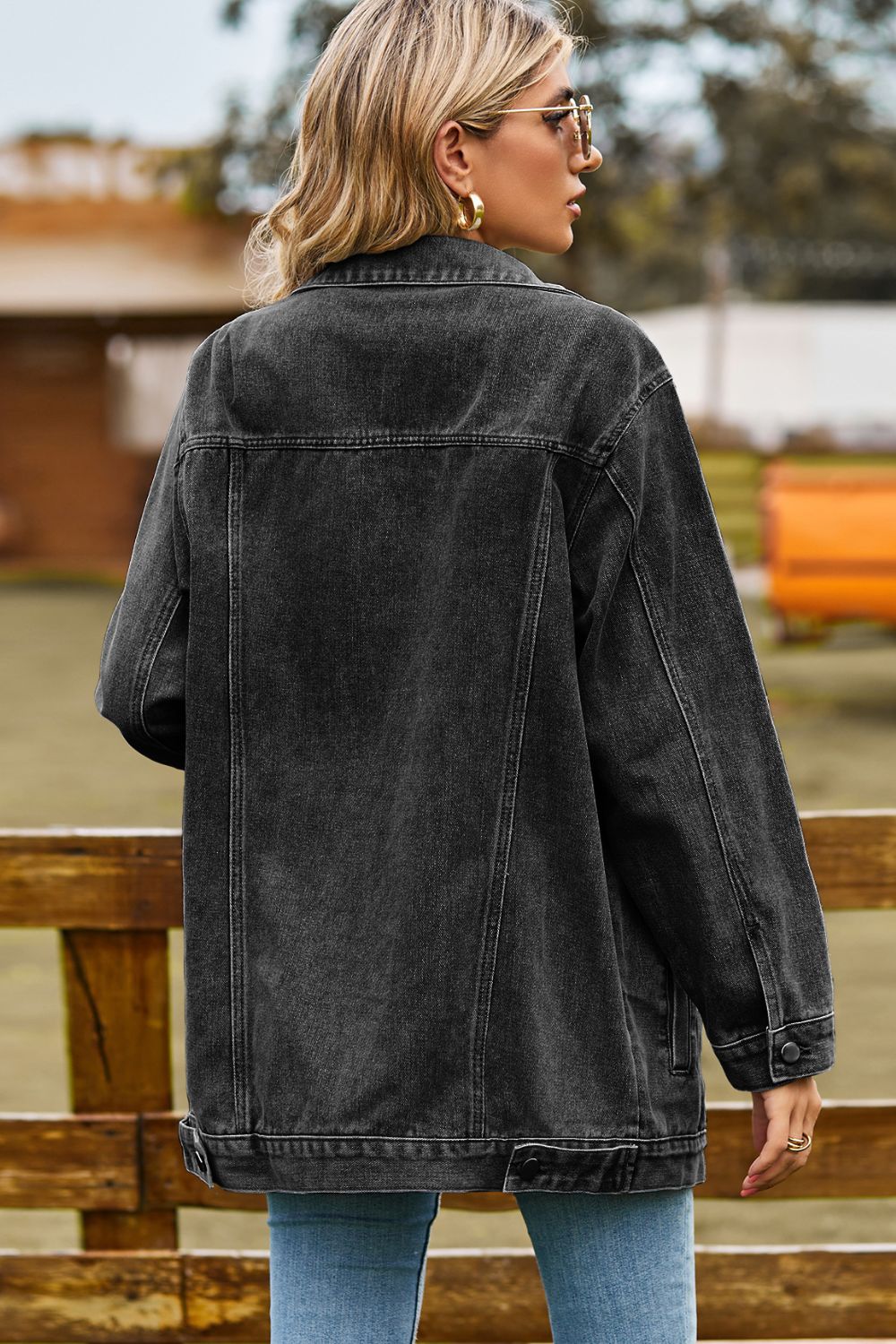 Buttoned Collared Neck Denim Jacket with Pockets - Lara-moda store