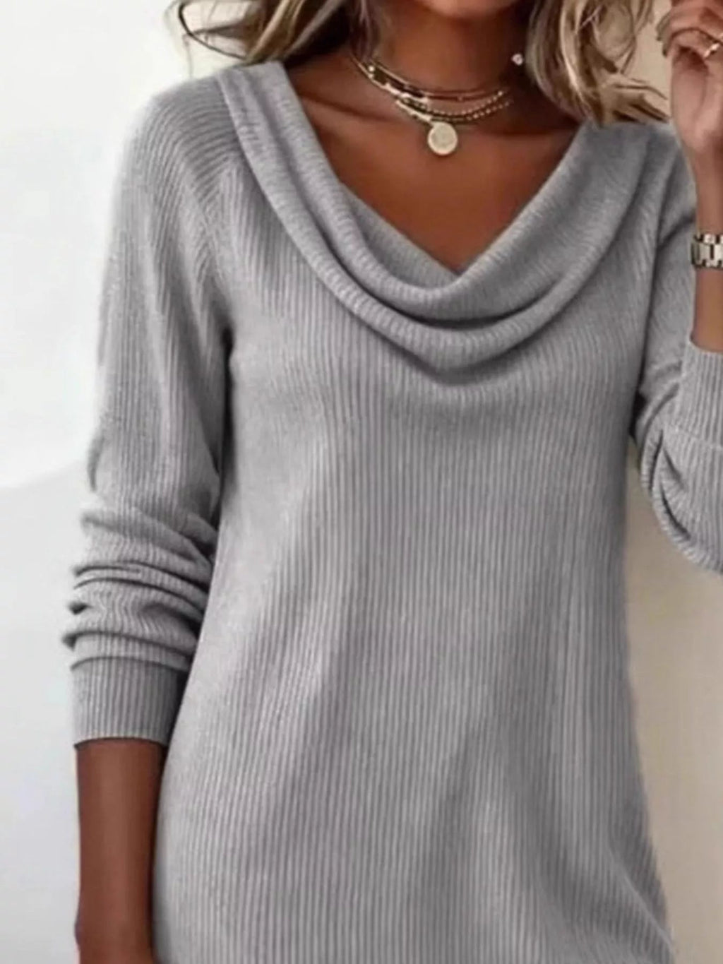 Casual Cowl Neck Ribbed Knit Mini Dress - Lara Moda