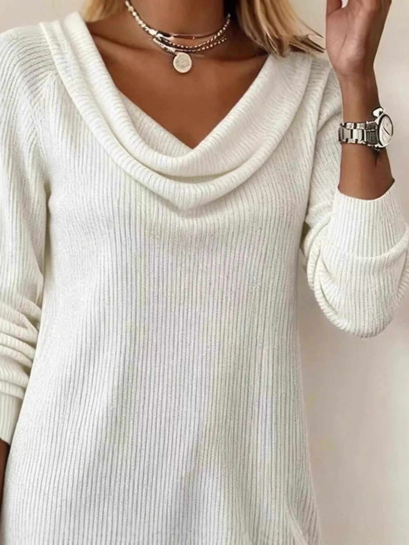 Casual Cowl Neck Ribbed Knit Mini Dress - Lara Moda
