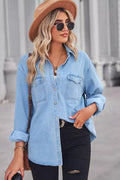 Collared Neck Dropped Shoulder Denim Top - Lara-moda store