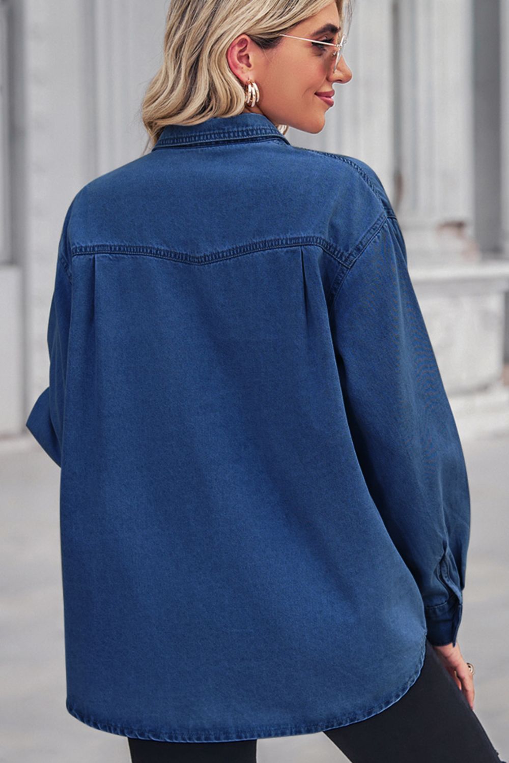 Collared Neck Dropped Shoulder Denim Top - Lara-moda store