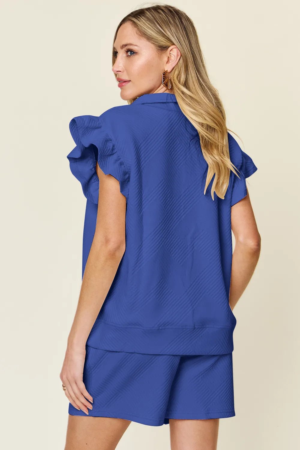 Conjunto Double Take com Top Texturizado Manga Babado e Short com Cordão - Lara Moda