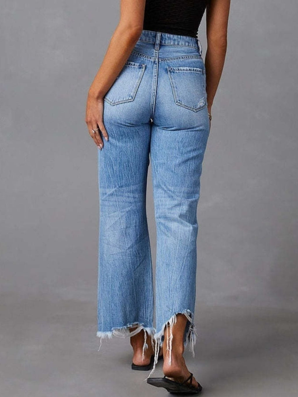 Distressed Raw Hem Flare Jeans - Lara-moda store