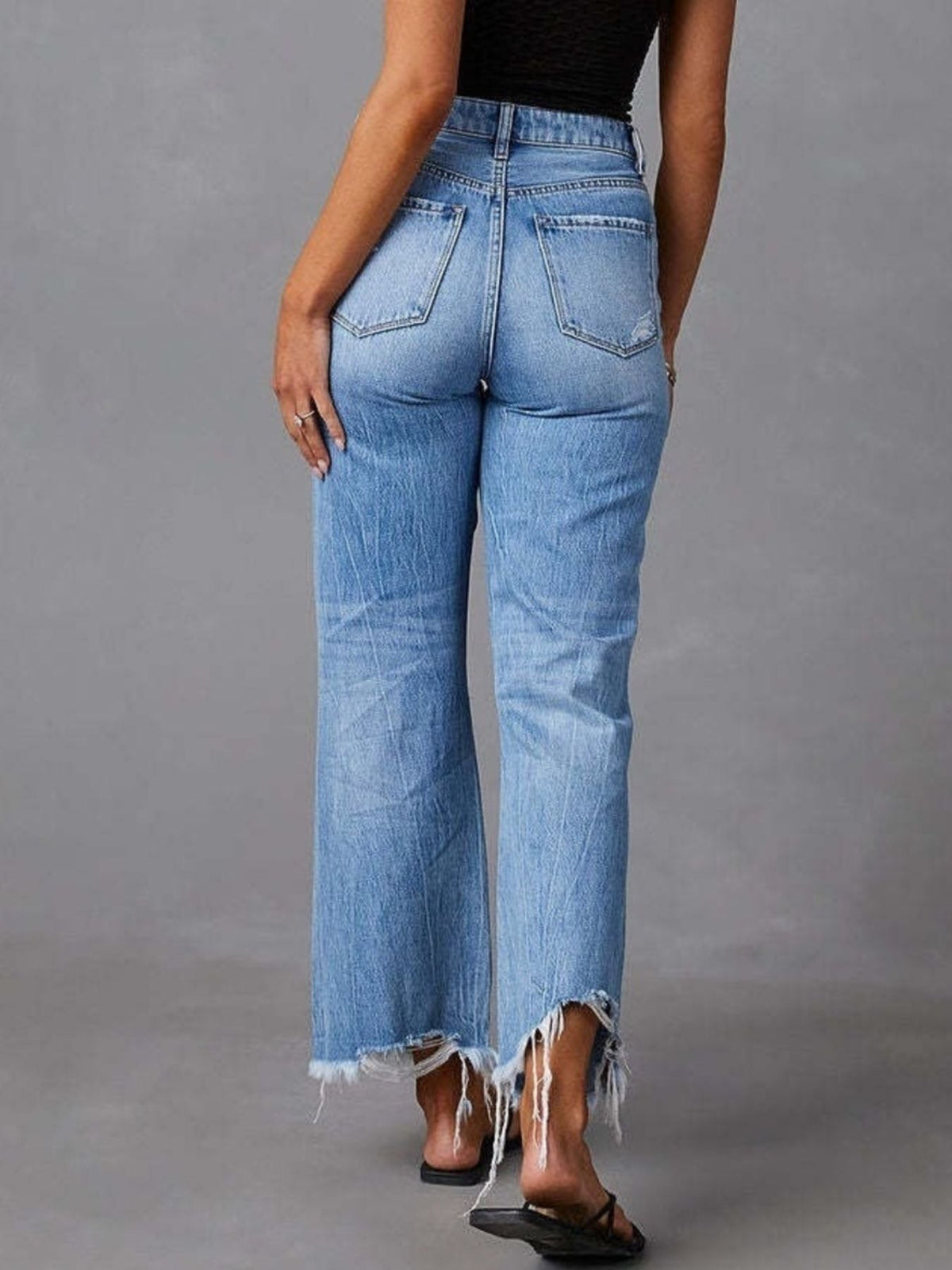 Distressed Raw Hem Flare Jeans - Lara-moda store