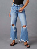 Distressed Raw Hem Flare Jeans - Lara-moda store