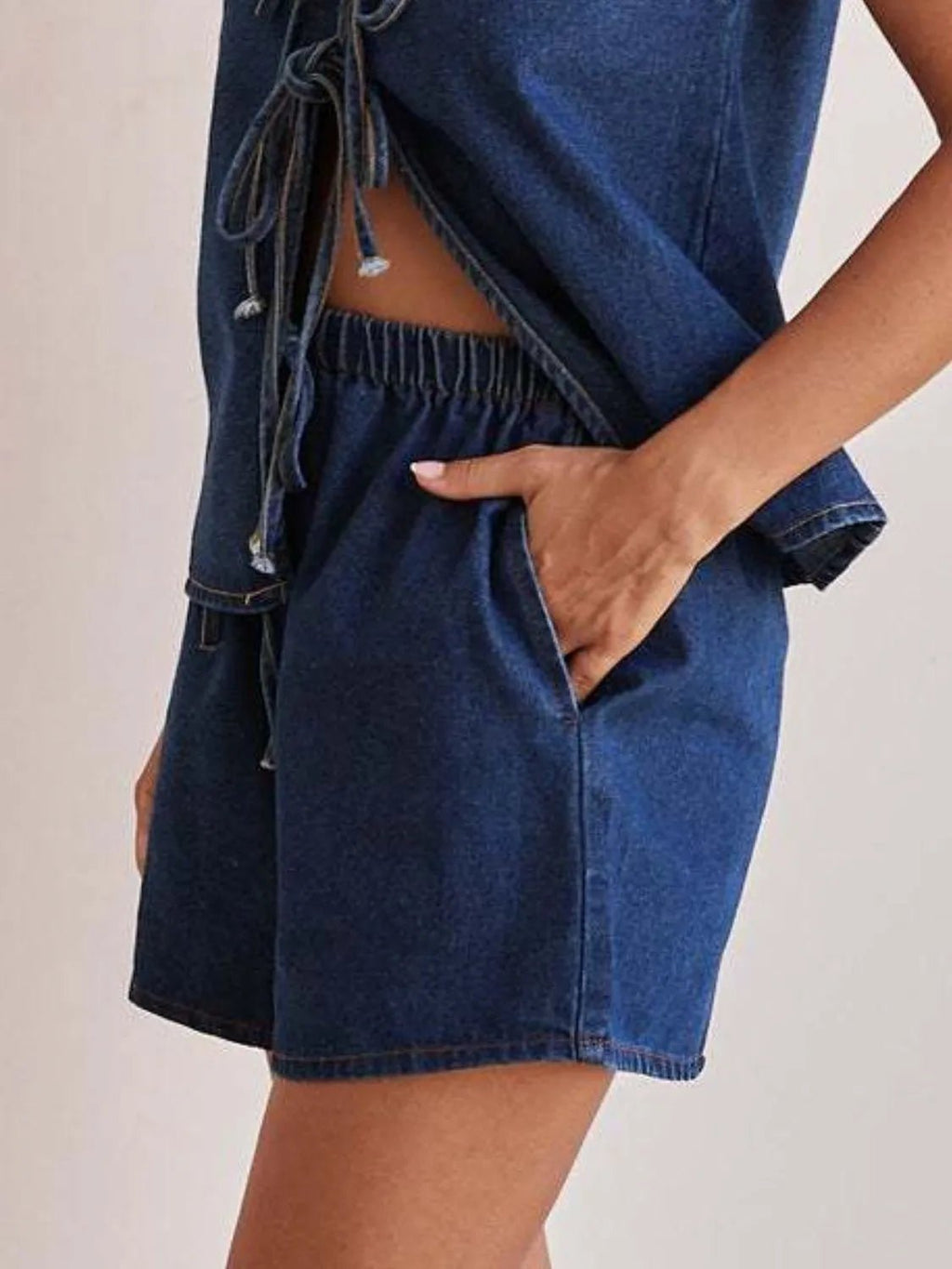 Elastic Waist Denim Shorts - Lara-moda store
