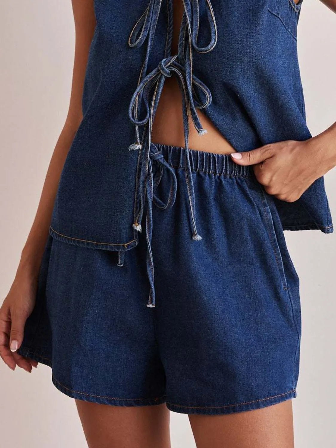 Elastic Waist Denim Shorts - Lara-moda store