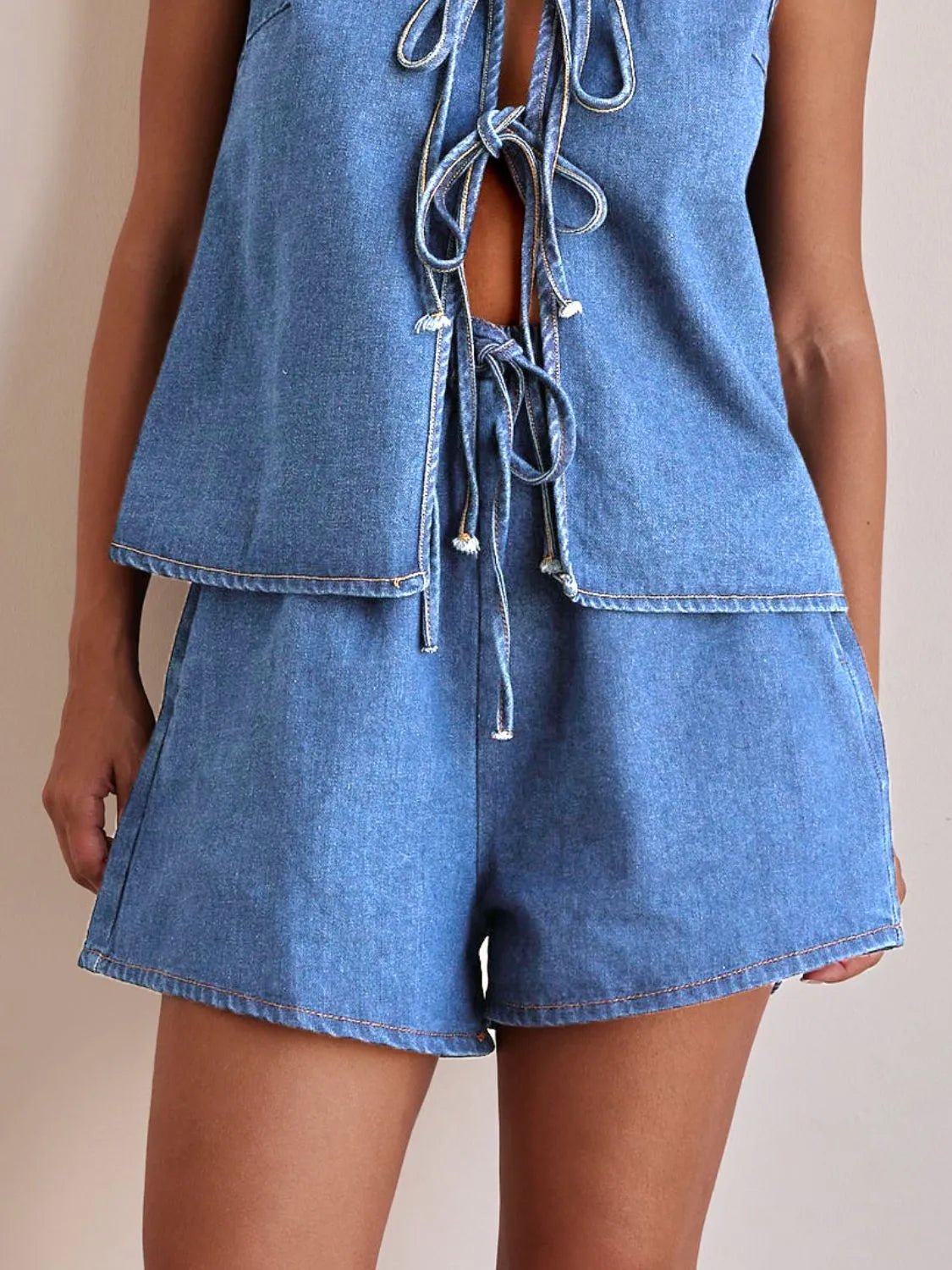 Elastic Waist Denim Shorts - Lara-moda store