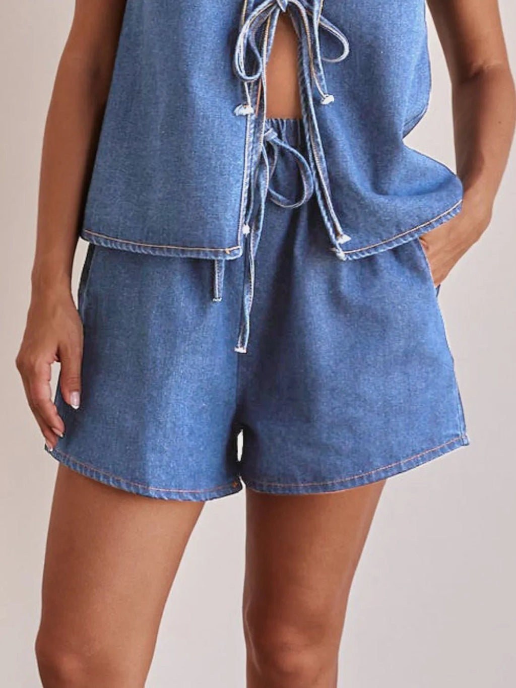Elastic Waist Denim Shorts - Lara-moda store
