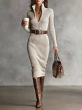 Elegant Ribbed Knit Turtleneck Midi Sweater Dress - Lara Moda