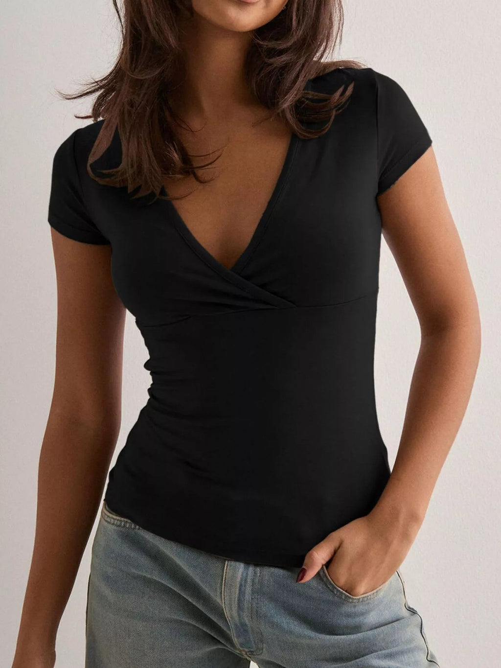 Elegant Wrap V-Neck Slim Fit T-Shirt - Lara Moda