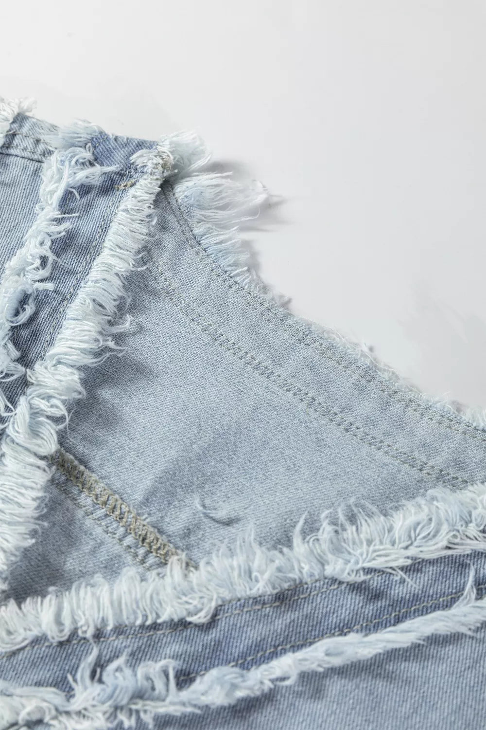 Frayed Edge Flap Pockets Denim Vest Jacket - Lara Moda