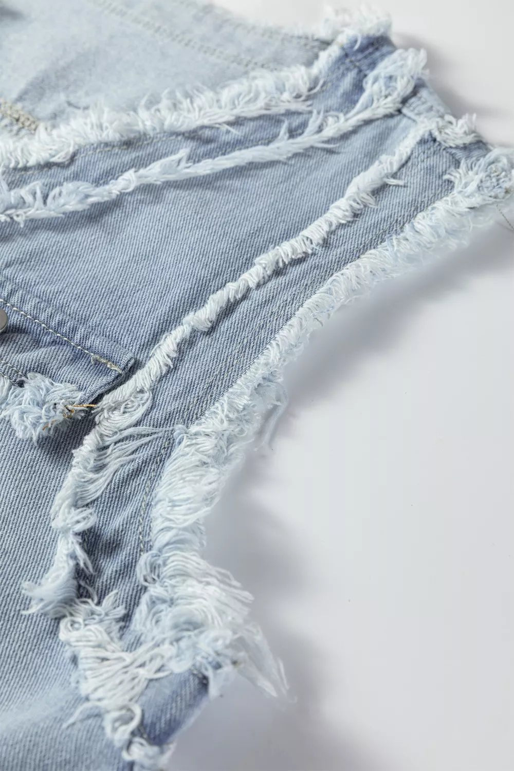 Frayed Edge Flap Pockets Denim Vest Jacket - Lara Moda