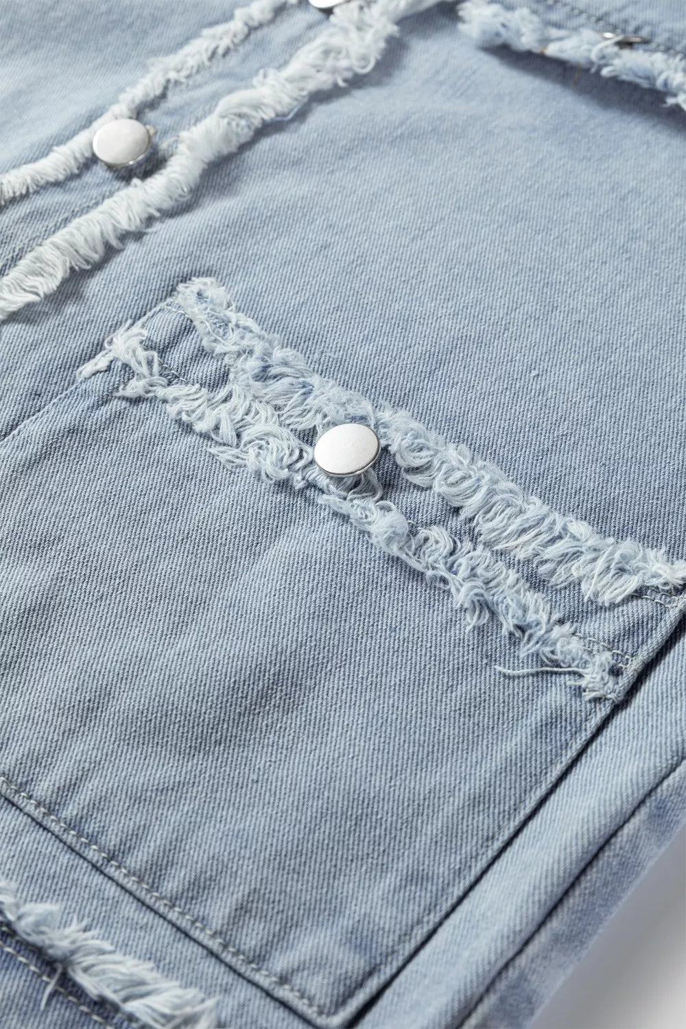 Frayed Edge Flap Pockets Denim Vest Jacket - Lara Moda