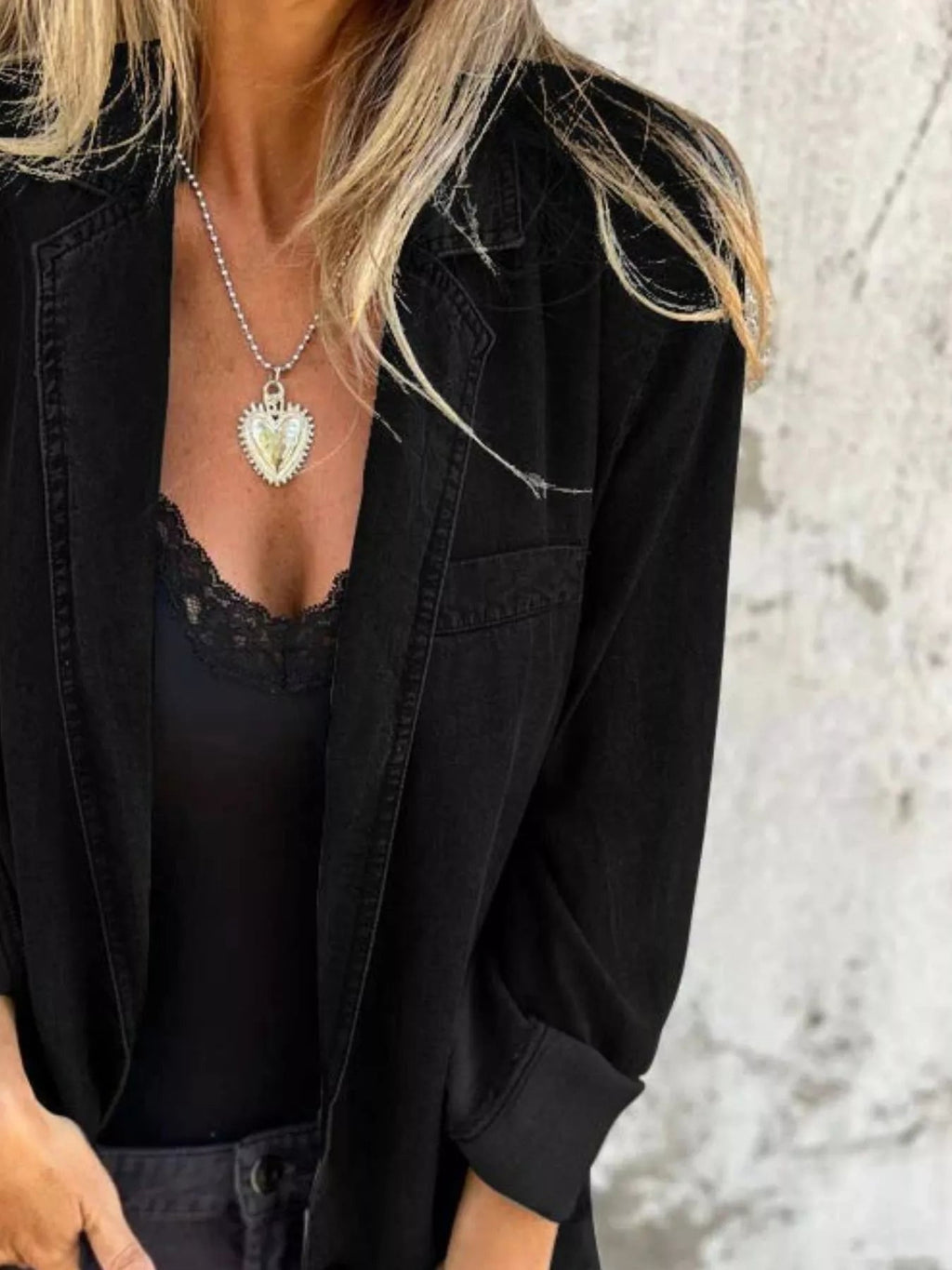 Full Size Button Down Denim Blazer Plus Size - Lara Moda