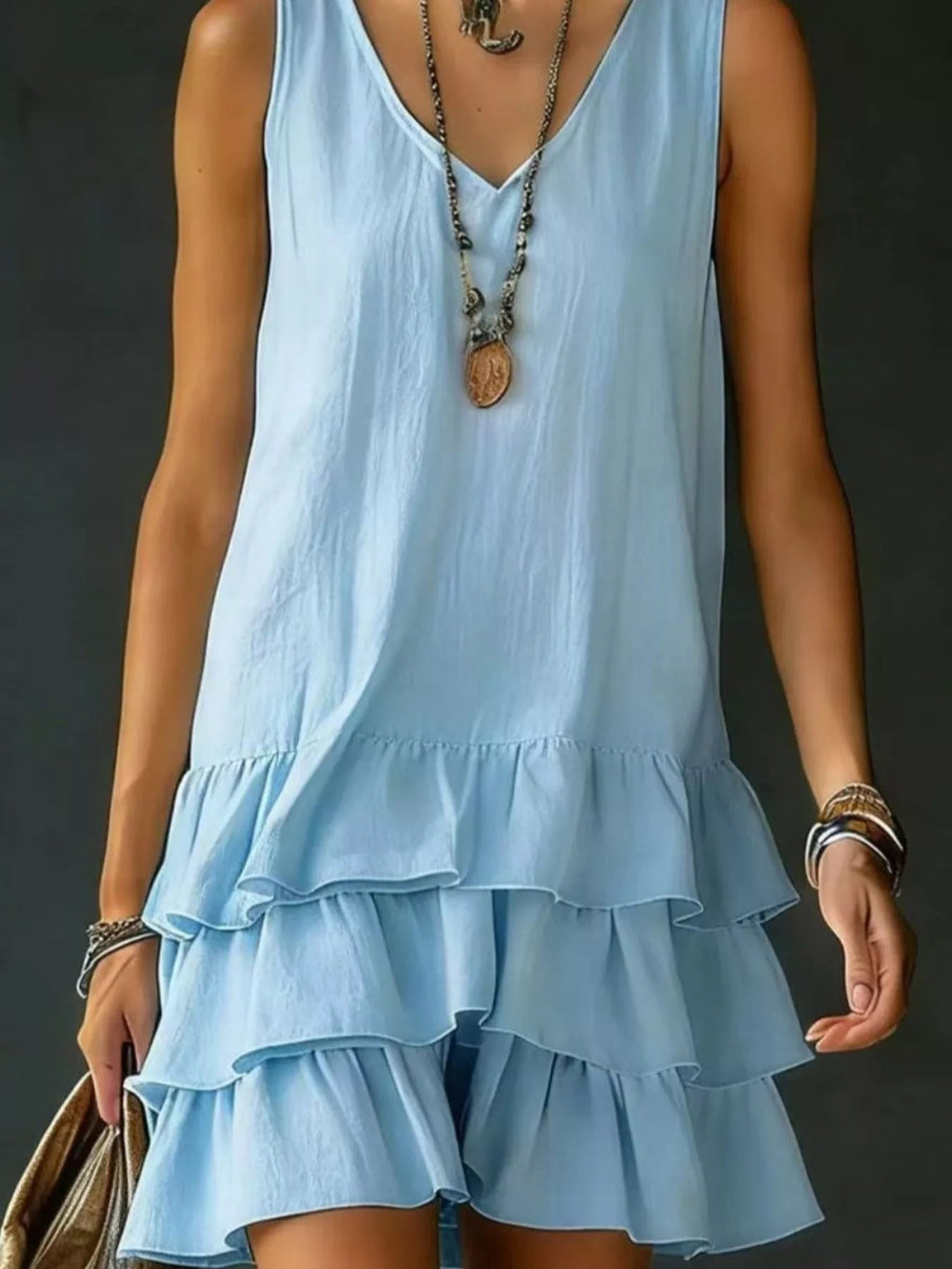 Full Size Ruffled Hem V-Neck Sleeveless Dress Plus Size - Lara-moda store