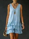 Full Size Ruffled Hem V-Neck Sleeveless Dress Plus Size - Lara-moda store