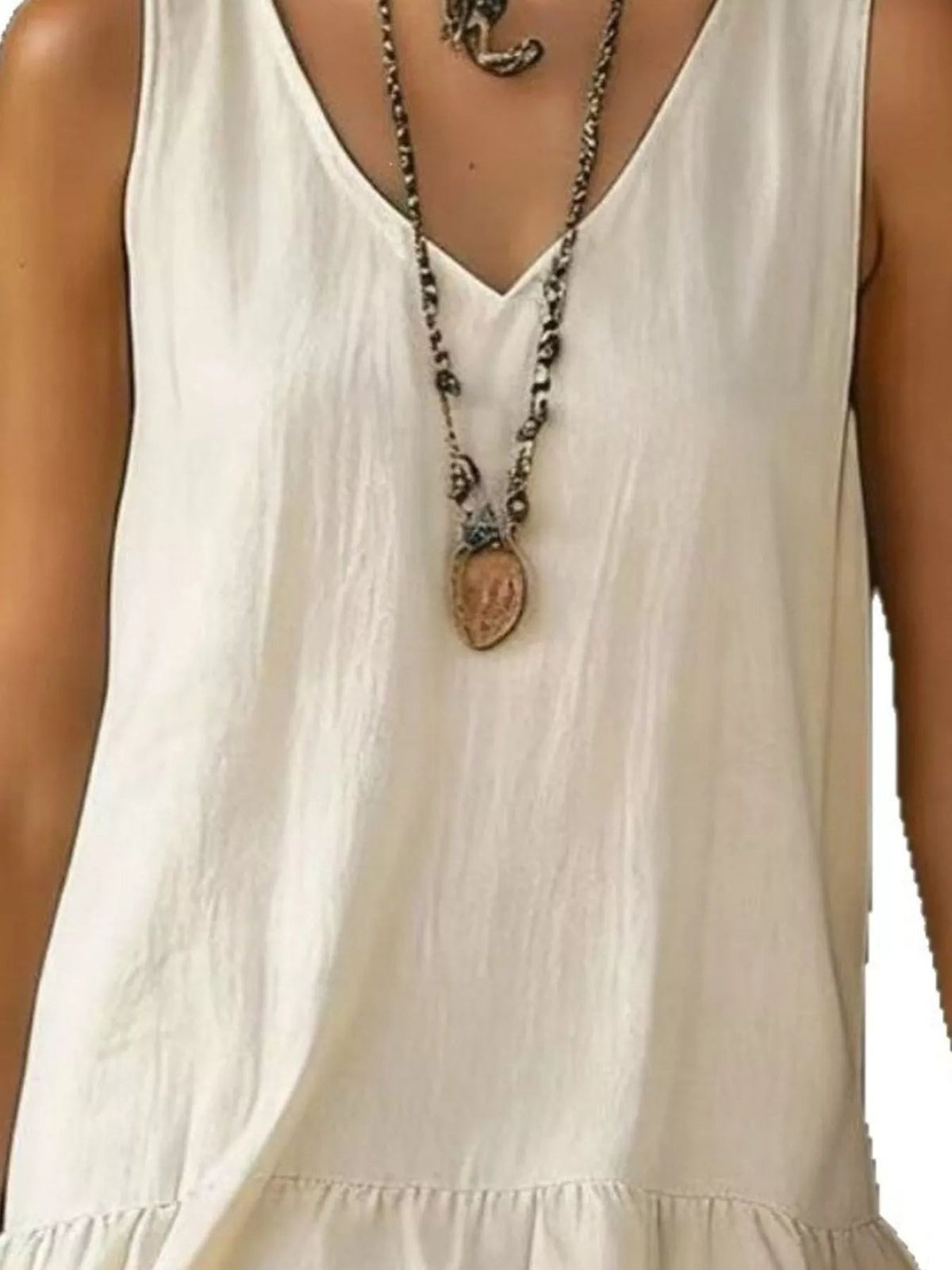 Full Size Ruffled Hem V-Neck Sleeveless Dress Plus Size - Lara-moda store