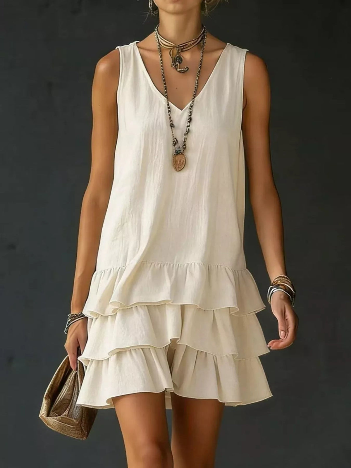 Full Size Ruffled Hem V-Neck Sleeveless Dress Plus Size - Lara-moda store