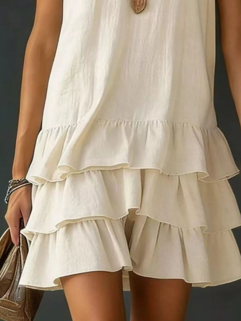 Full Size Ruffled Hem V-Neck Sleeveless Dress Plus Size - Lara-moda store