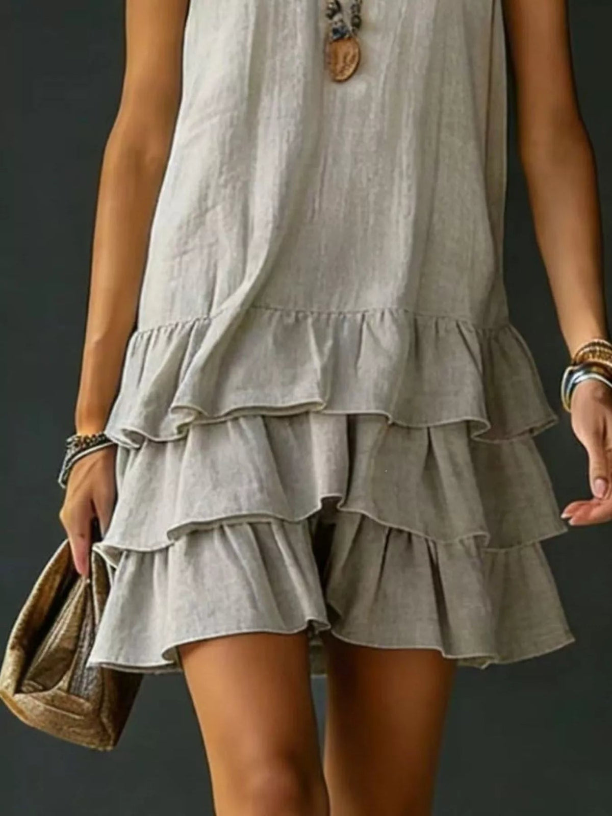Full Size Ruffled Hem V-Neck Sleeveless Dress Plus Size - Lara-moda store