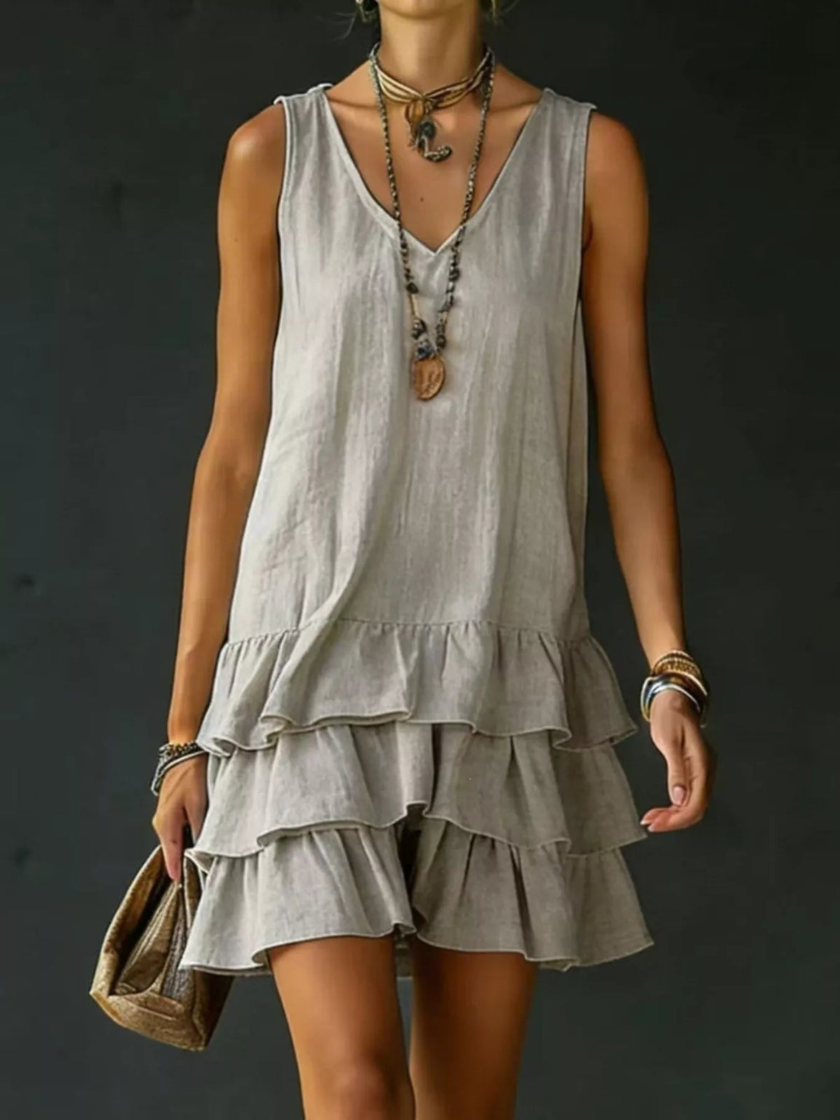 Full Size Ruffled Hem V-Neck Sleeveless Dress Plus Size - Lara-moda store