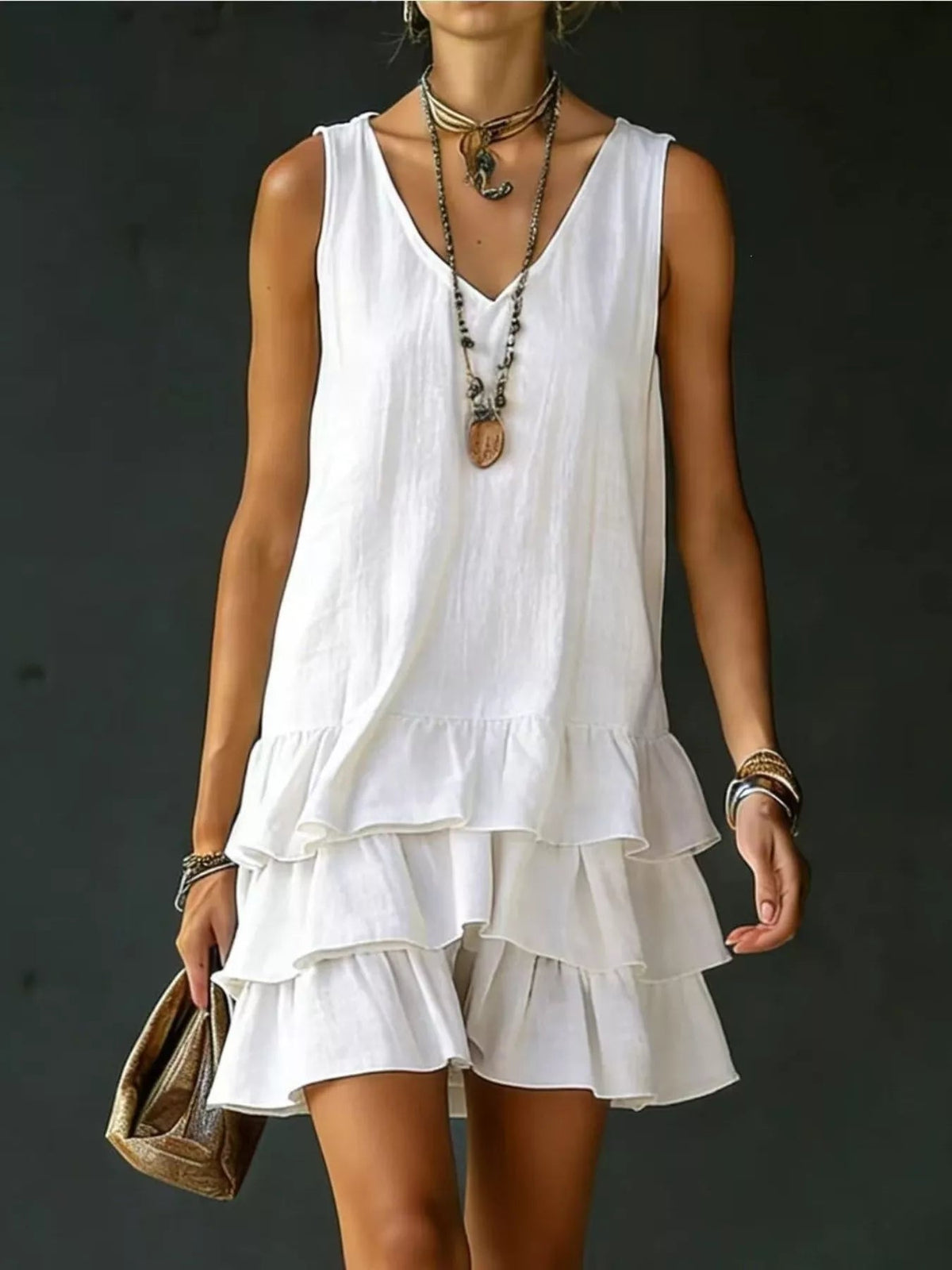 Full Size Ruffled Hem V-Neck Sleeveless Dress Plus Size - Lara-moda store