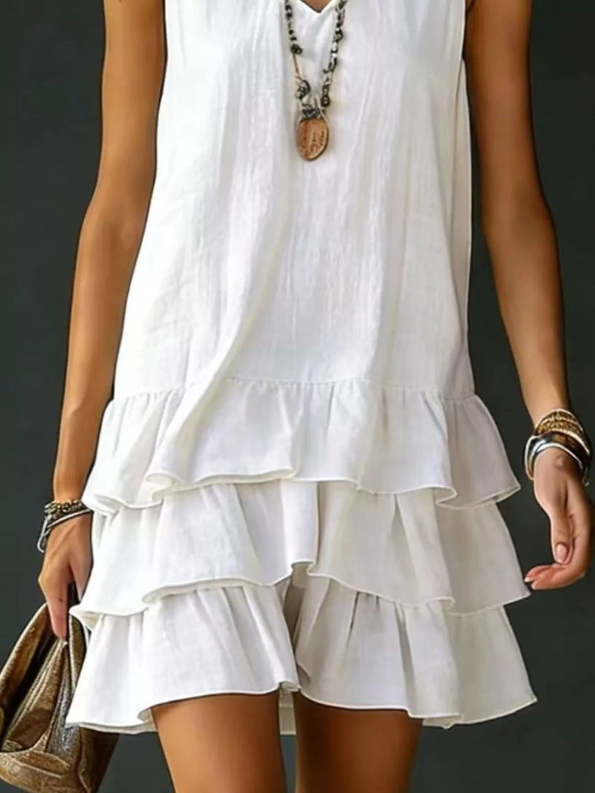 Full Size Ruffled Hem V-Neck Sleeveless Dress Plus Size - Lara-moda store