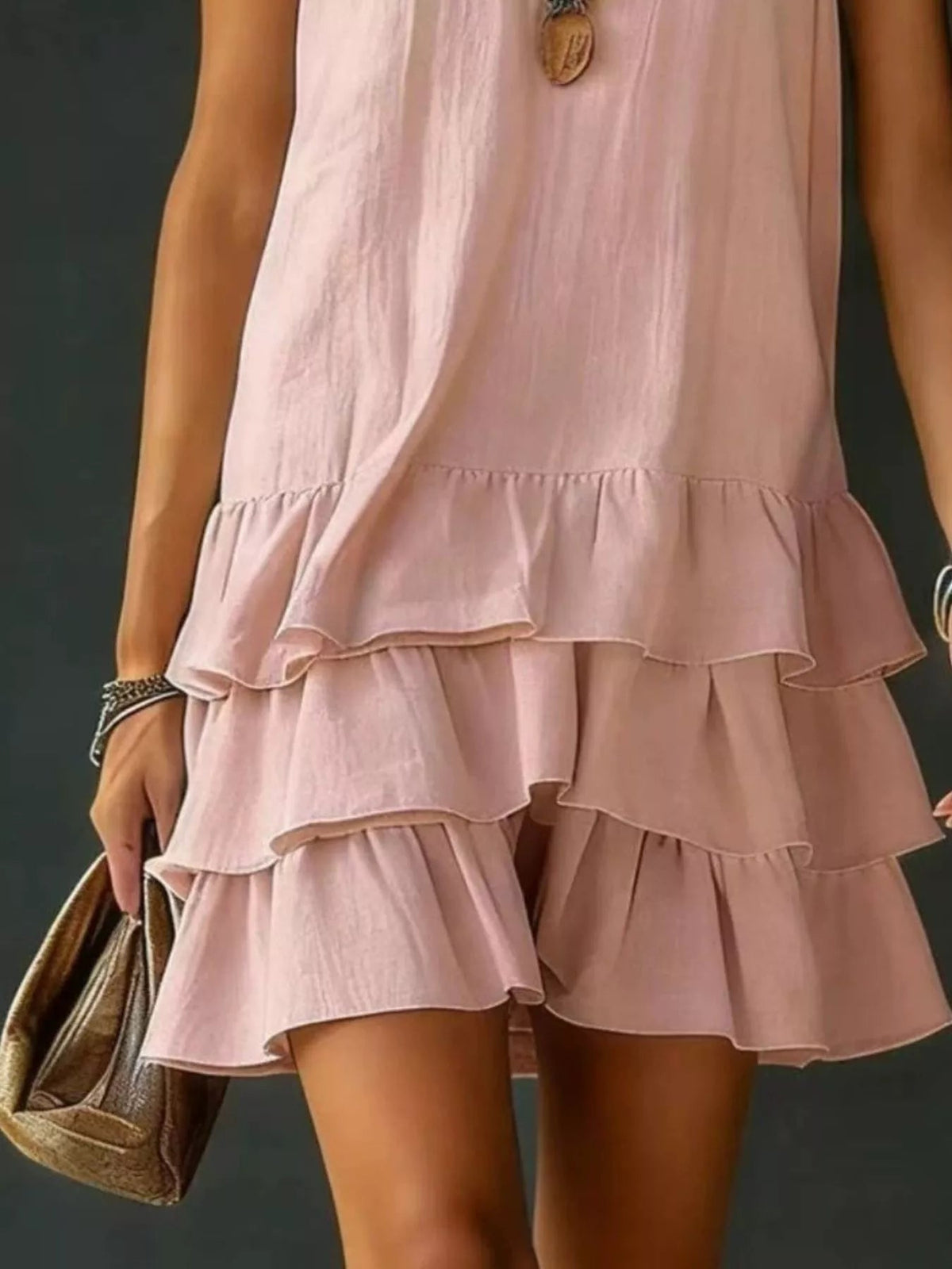 Full Size Ruffled Hem V-Neck Sleeveless Dress Plus Size - Lara-moda store