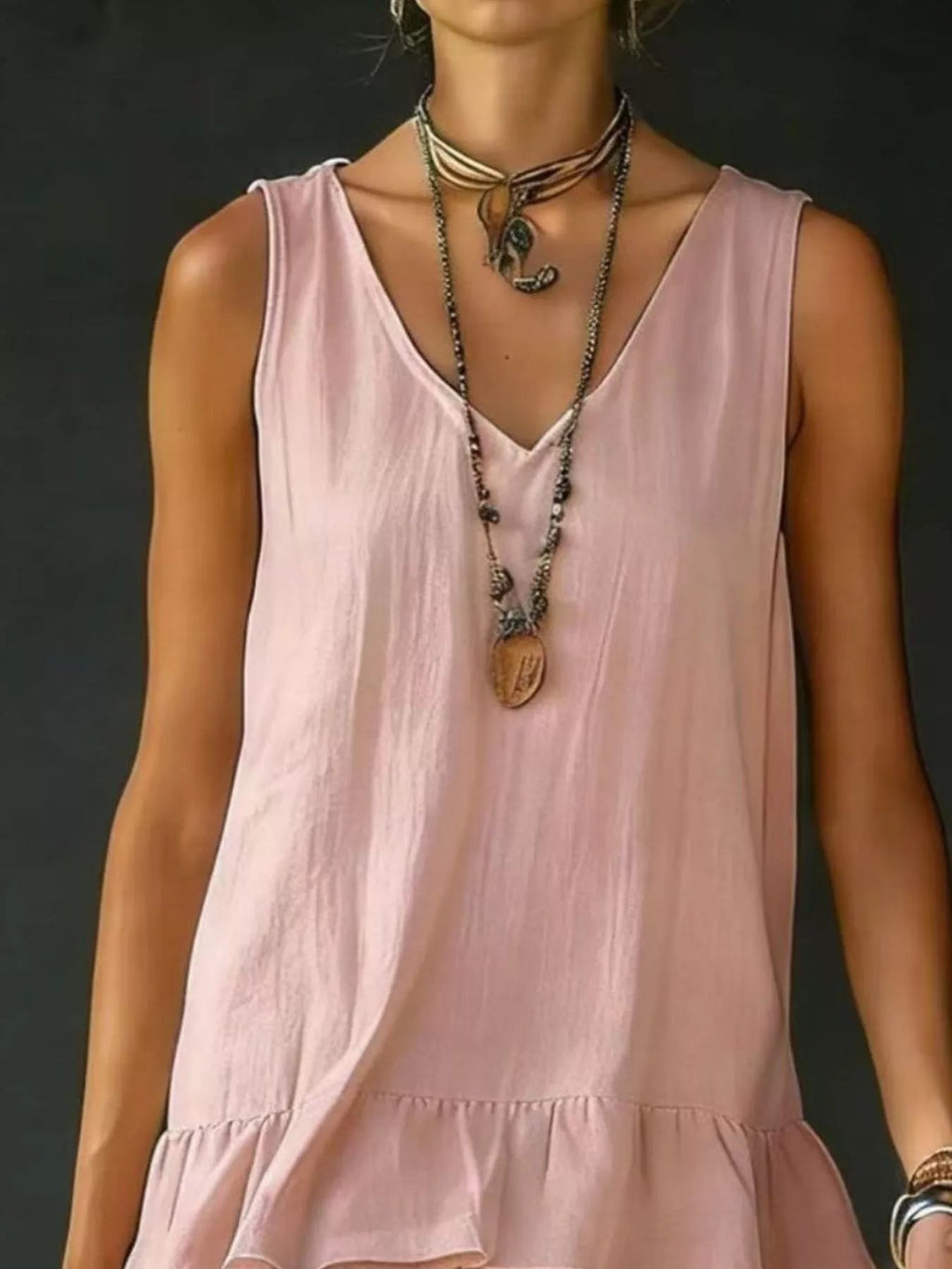 Full Size Ruffled Hem V-Neck Sleeveless Dress Plus Size - Lara-moda store
