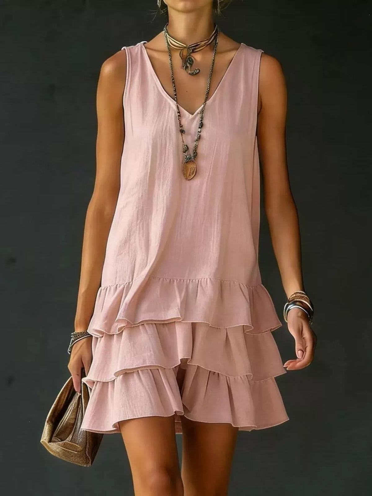 Full Size Ruffled Hem V-Neck Sleeveless Dress Plus Size - Lara-moda store