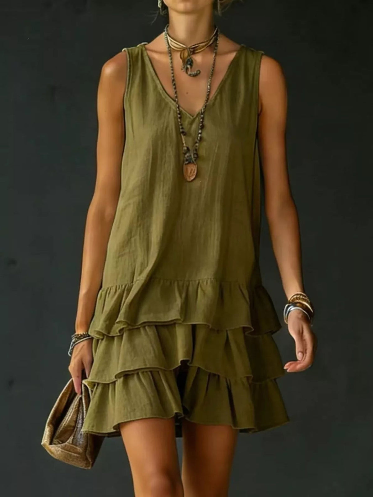Full Size Ruffled Hem V-Neck Sleeveless Dress Plus Size - Lara-moda store