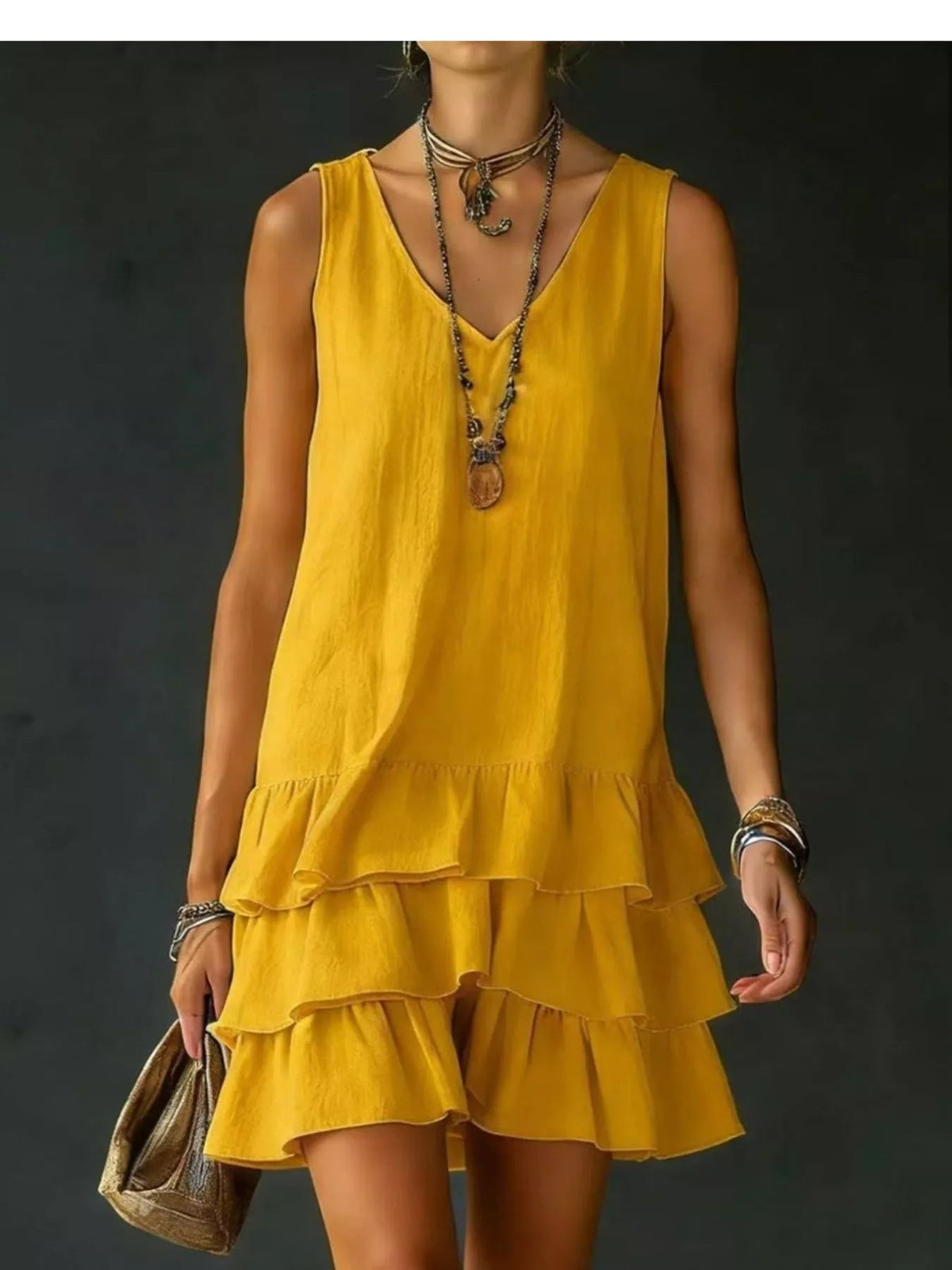 Full Size Ruffled Hem V-Neck Sleeveless Dress Plus Size - Lara-moda store