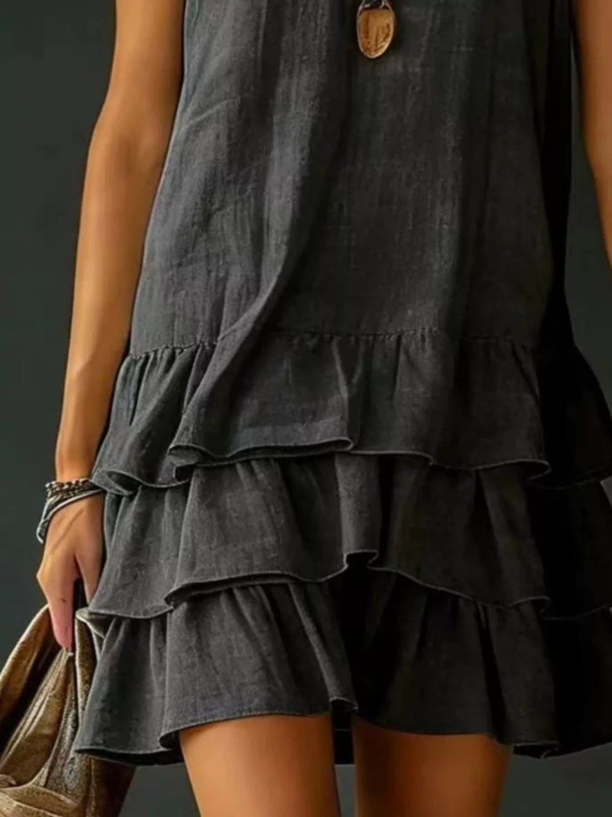 Full Size Ruffled Hem V-Neck Sleeveless Dress Plus Size - Lara-moda store
