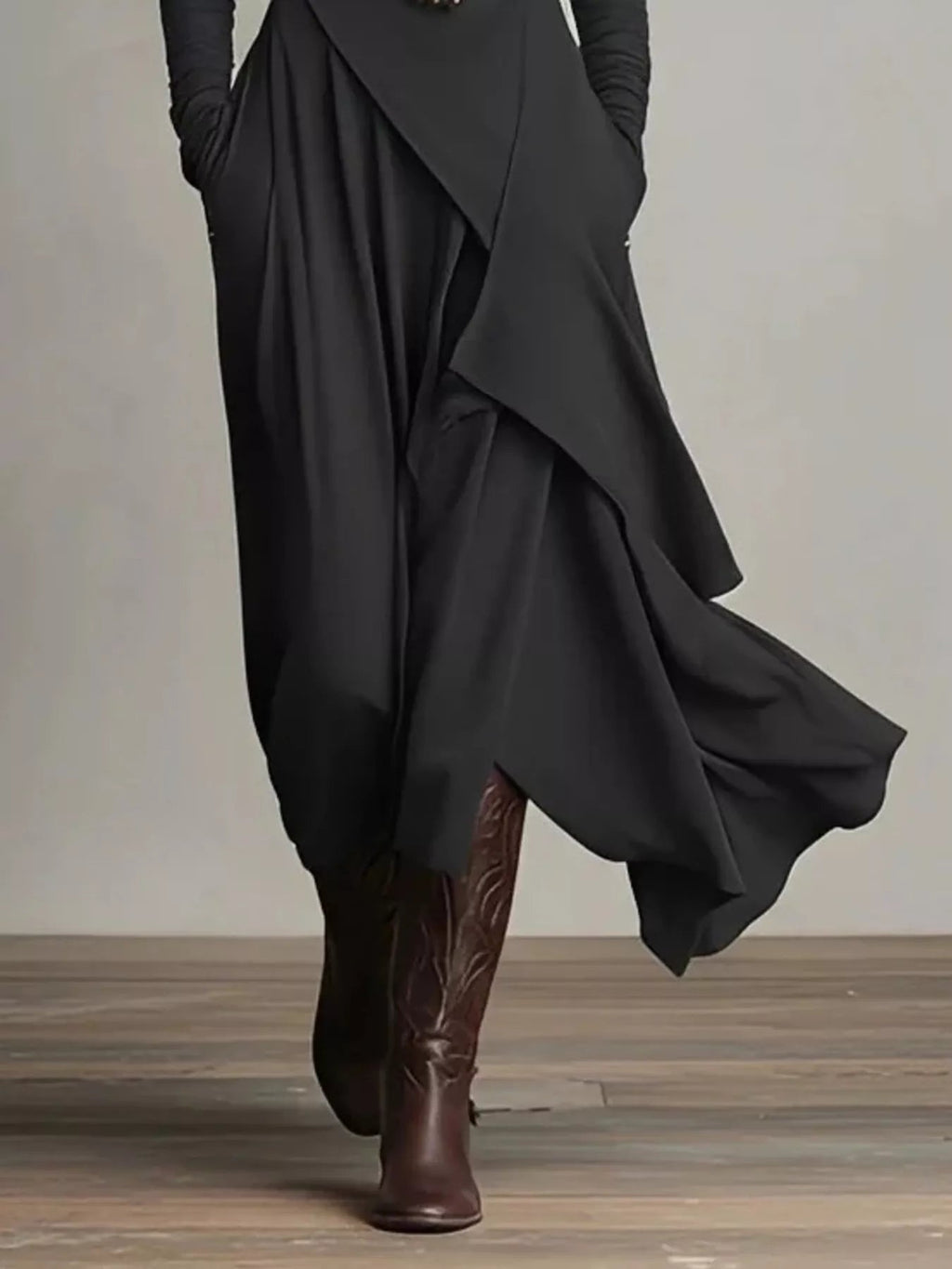 Full Size Turtleneck Asymmetrical Hem Maxi Dress Plus Size - Lara Moda