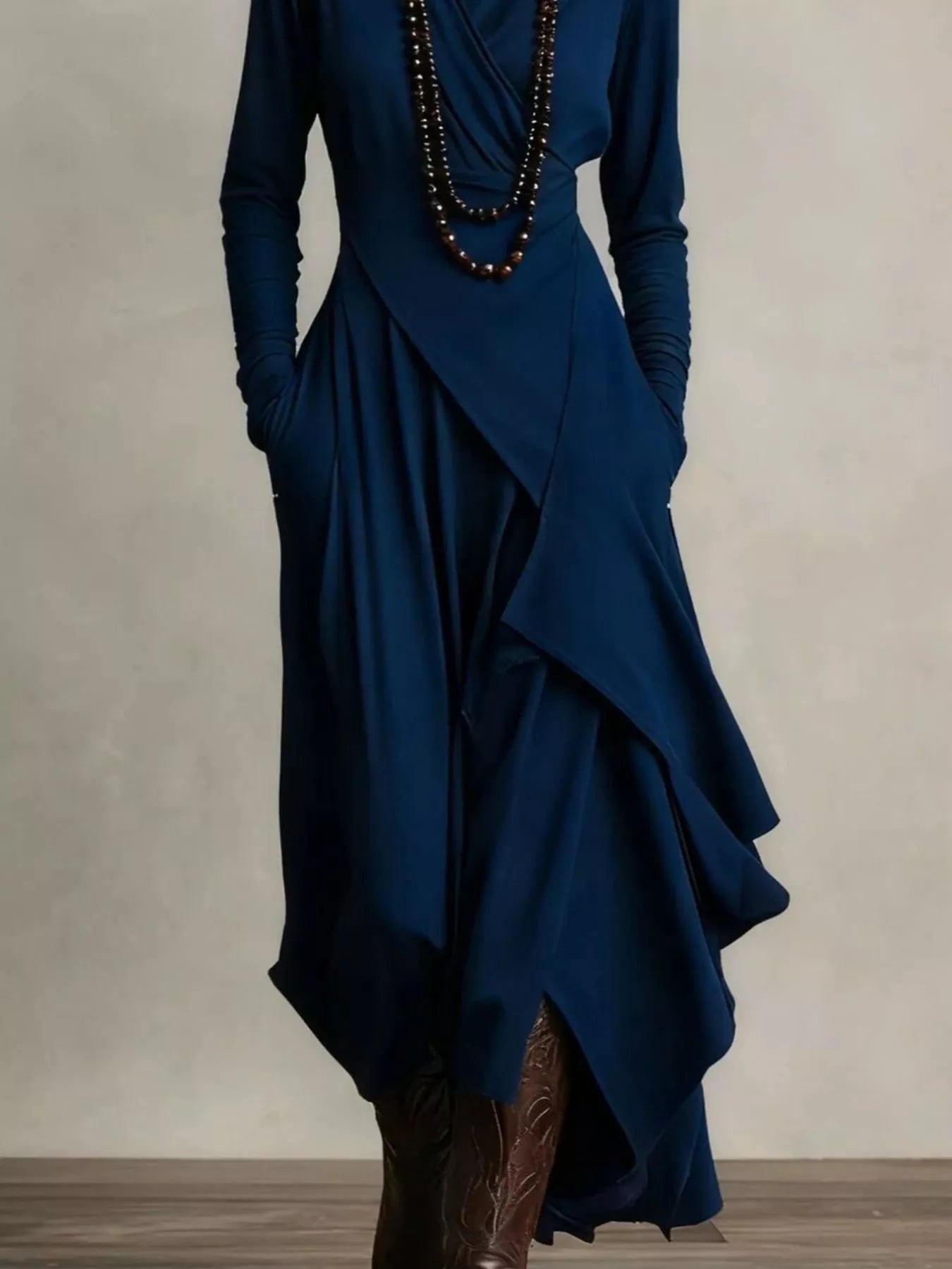 Full Size Turtleneck Asymmetrical Hem Maxi Dress Plus Size - Lara Moda