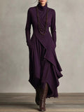 Full Size Turtleneck Asymmetrical Hem Maxi Dress Plus Size - Lara Moda