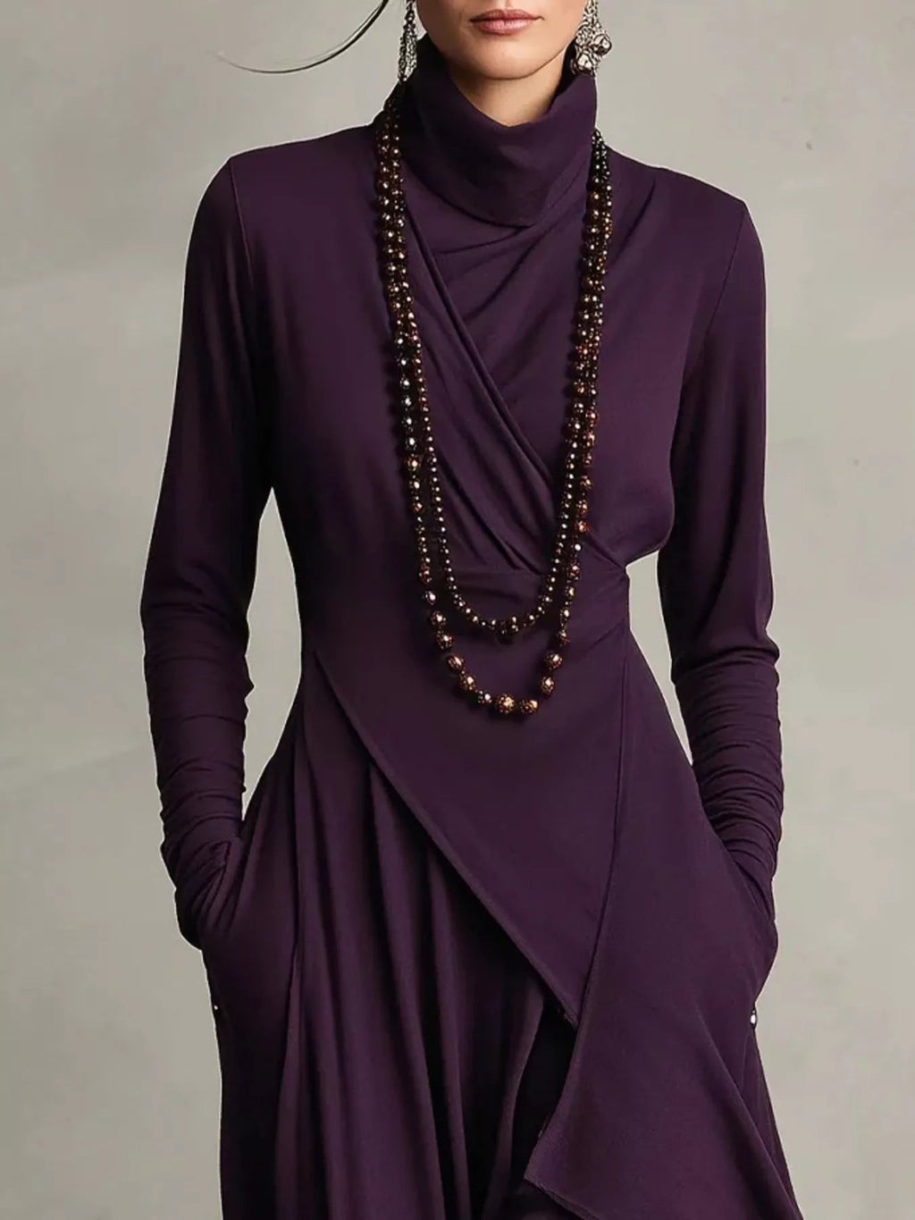 Full Size Turtleneck Asymmetrical Hem Maxi Dress Plus Size - Lara Moda