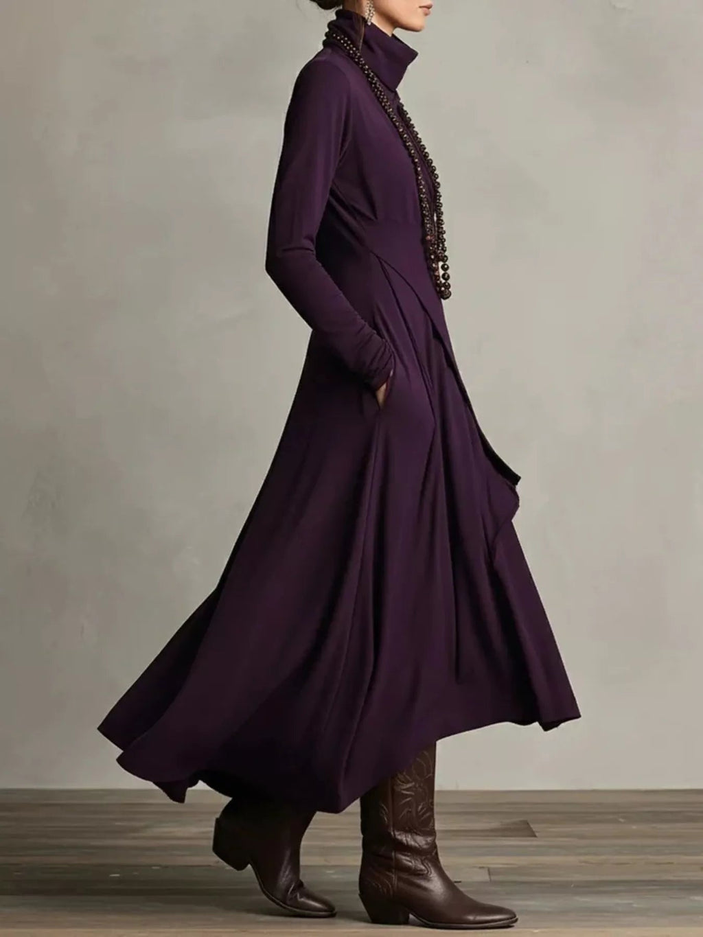 Full Size Turtleneck Asymmetrical Hem Maxi Dress Plus Size - Lara Moda