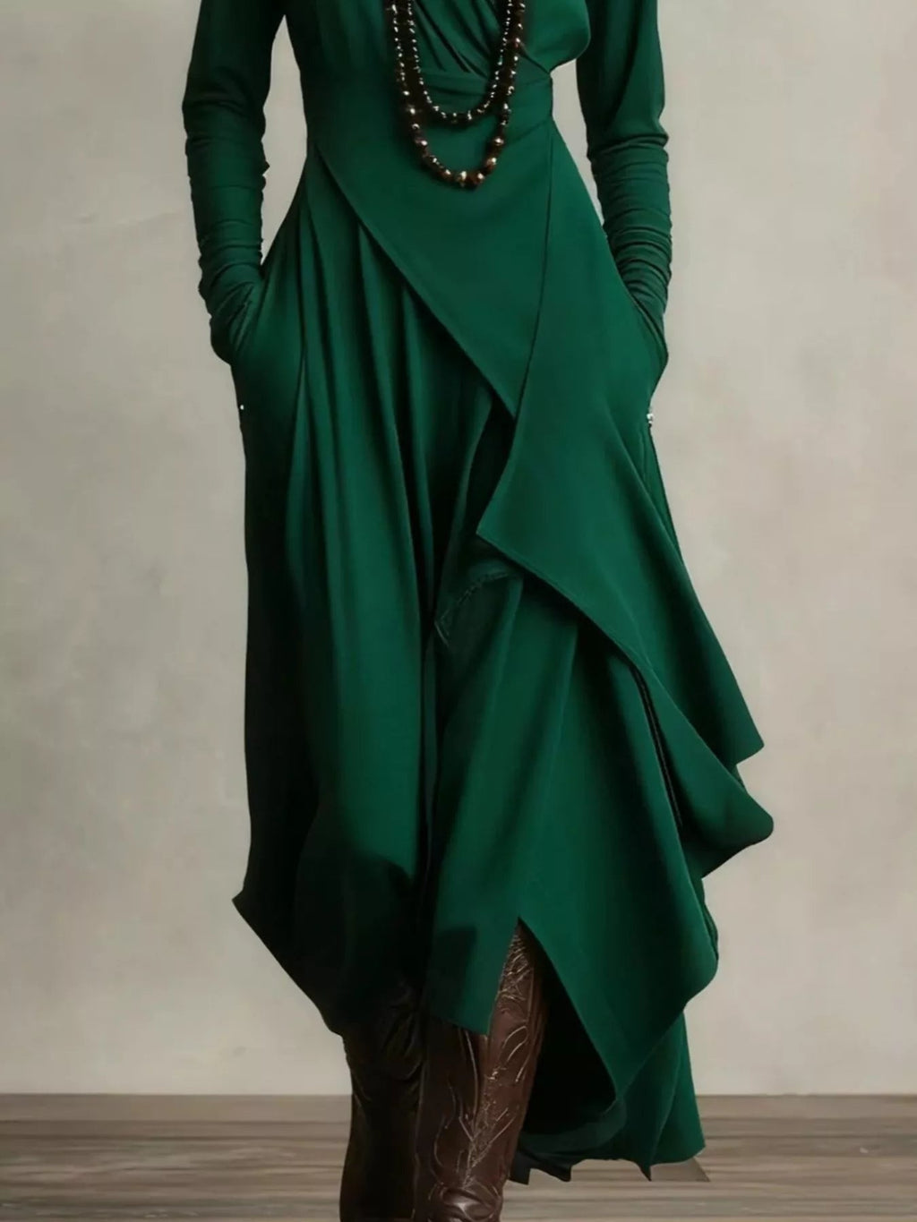 Full Size Turtleneck Asymmetrical Hem Maxi Dress Plus Size - Lara Moda