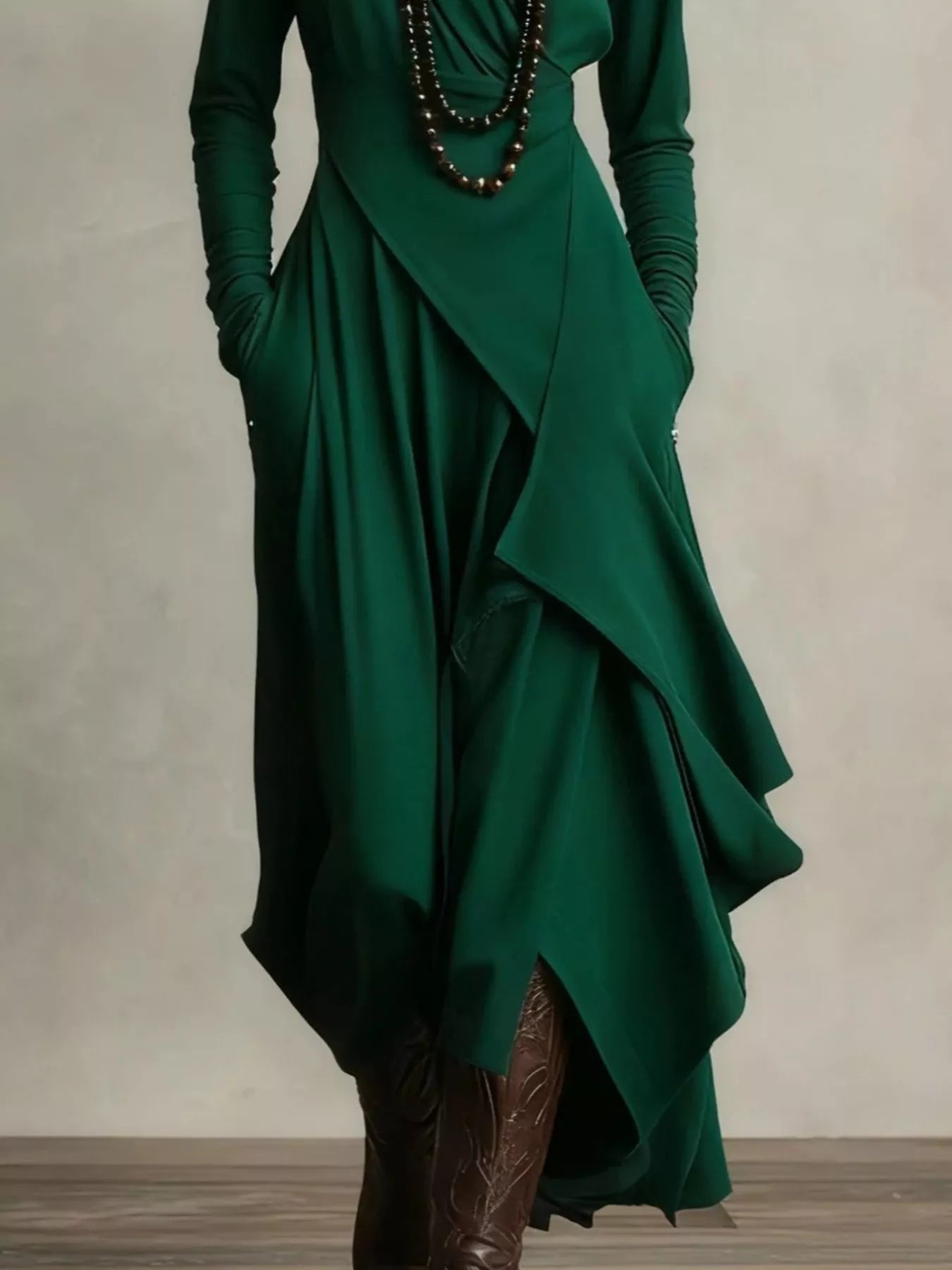 Full Size Turtleneck Asymmetrical Hem Maxi Dress Plus Size - Lara Moda