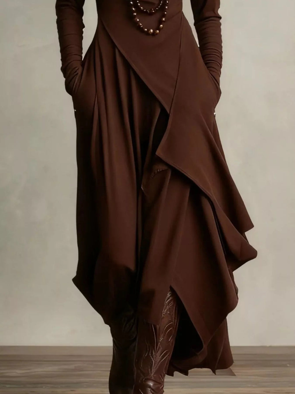 Full Size Turtleneck Asymmetrical Hem Maxi Dress Plus Size - Lara Moda