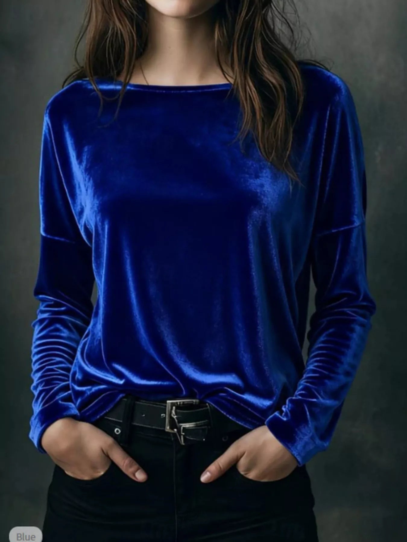 Full Size Velvet Long Sleeve T-Shirt Plus Size - Lara Moda